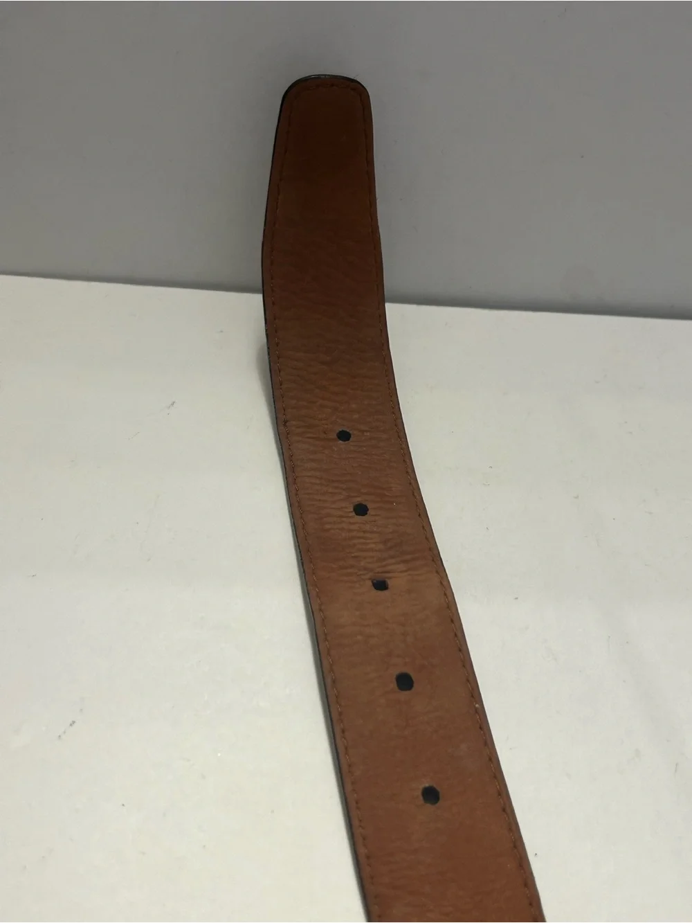 Cole Haan Brown Suede Leather Belt Size 38 Brass Buckle Silver Finish